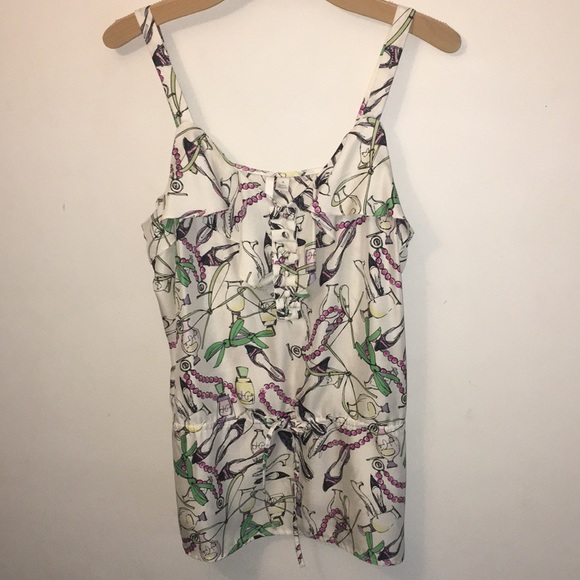 ❤️Ultra fem print ruffles pearls shoes cami tank - Picture 8 of 16